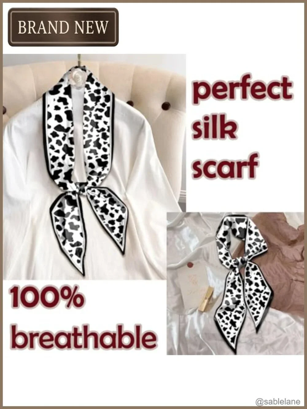 Silk Feeling Satin Scarf Long Neck Scarf Hair Scarf Handbag Accessory Women